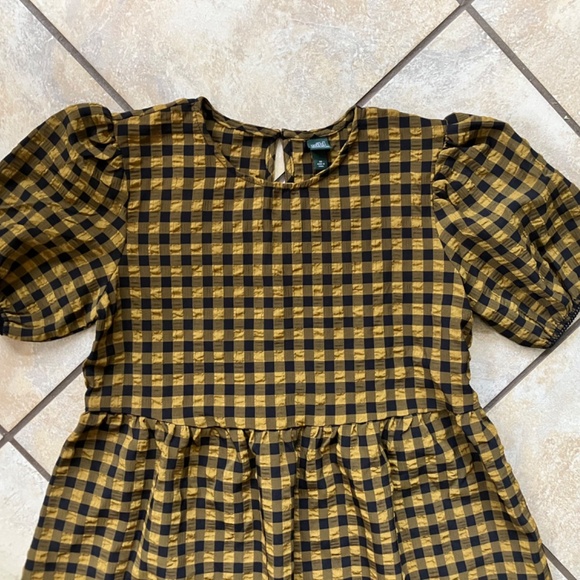Wild Fable Tiered Gingham Plaid Seersucker Mini Babydoll Dress - Picture 5 of 6